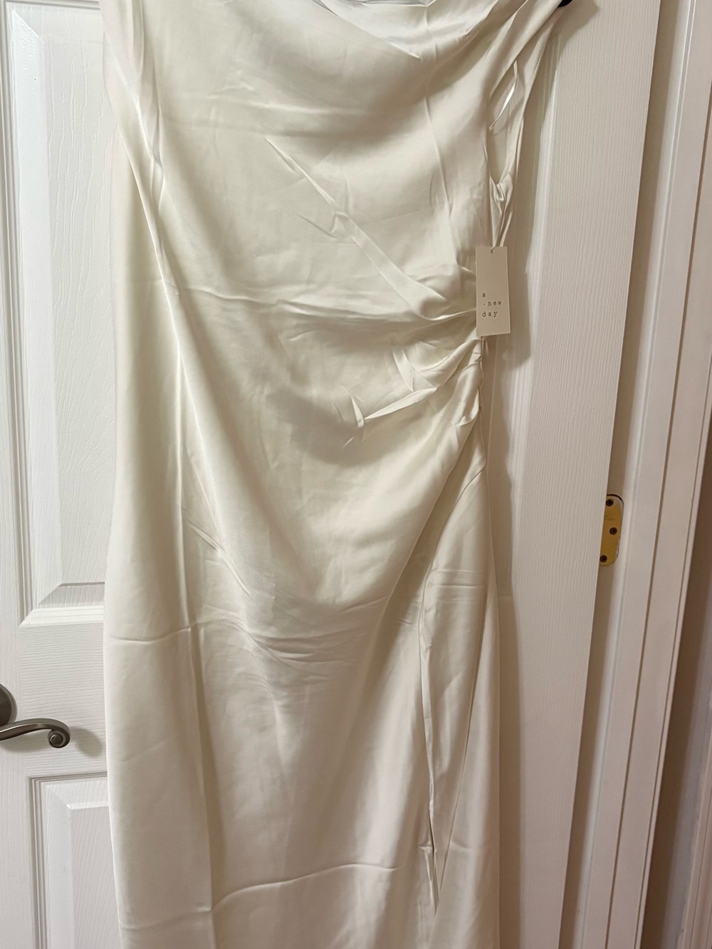 a new day Cream Satin Ruched Slip Dress